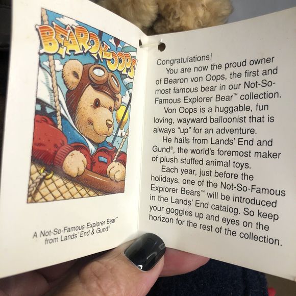 VTG 1997 Lands End Explorer Bears Bearon Von Oops Gund Stuffed Plush Animal Bear - Picture 15 of 15